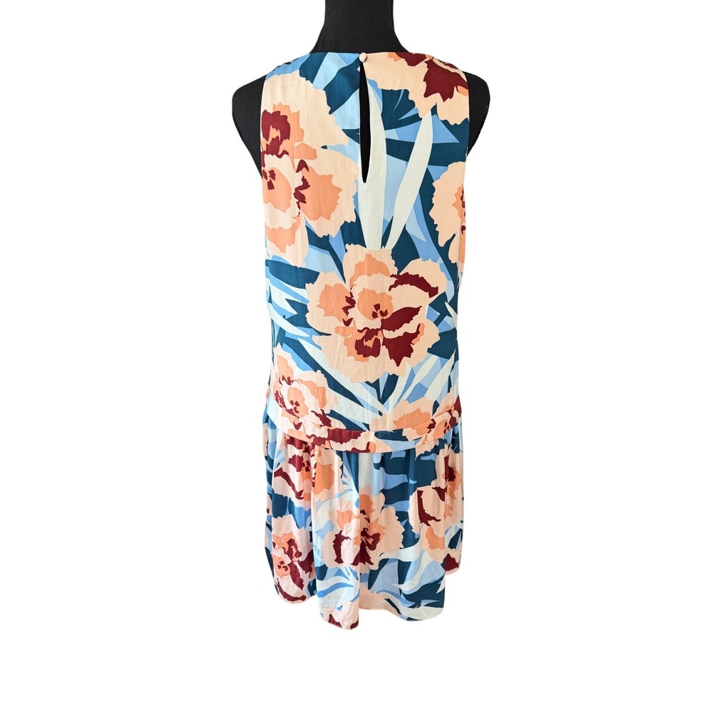 Paris Sunday Floral Drop Waist Midi Dress Medium Sleeveless Tropical Resort - Picture 2 of 5